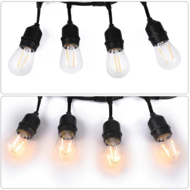 (image for) 1Pack - Dimmable Waterproof LED Outdoor String Lights - Hanging, 2W Edison Bulbs - 48Ft Commercial Lights for Decor for Patio, Backyard, Garden, S14 Black - Warm White